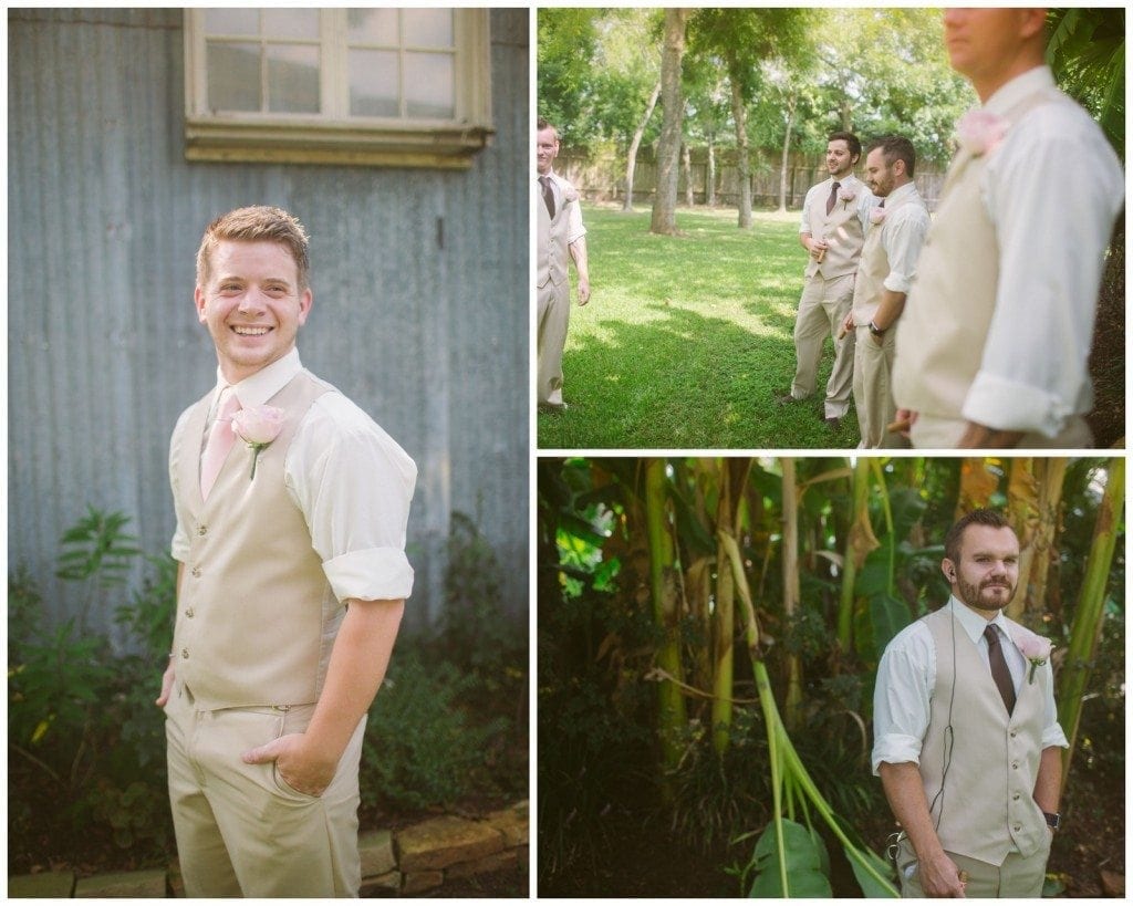 The groom and groomsmen get ready before the wedding at Oak Tree Manor.