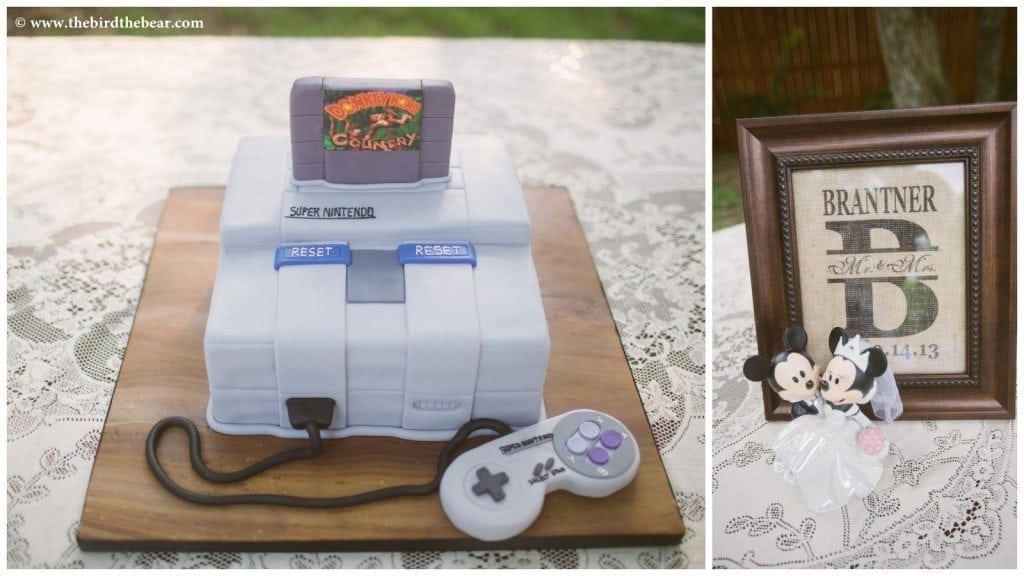 A groom's Donkey Kong Nintendo cake at his wedding reception.