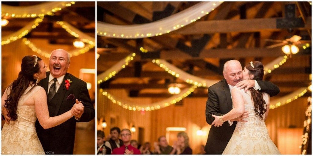 The father and daughter share a special dance in the reception hall at Gabriel Springs, after the bride's wedding.  