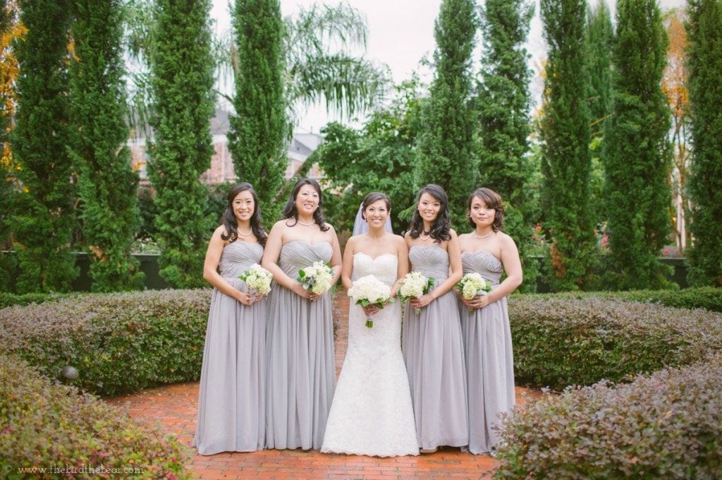 Long grey bridesmaid dresses.