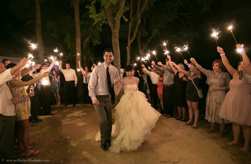 Sparkler Exit at wedding reception at the hummingbird house in austin, tx.
