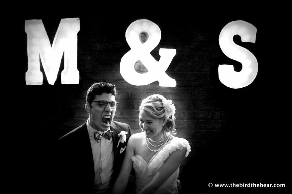 funny bride and groom portrait