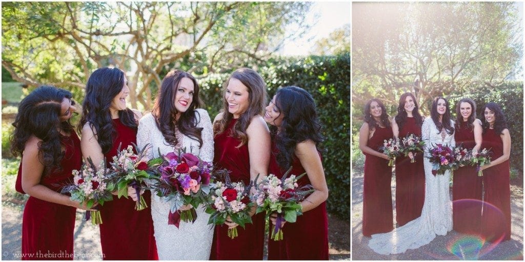 dark red velvet bridesmaids dresses