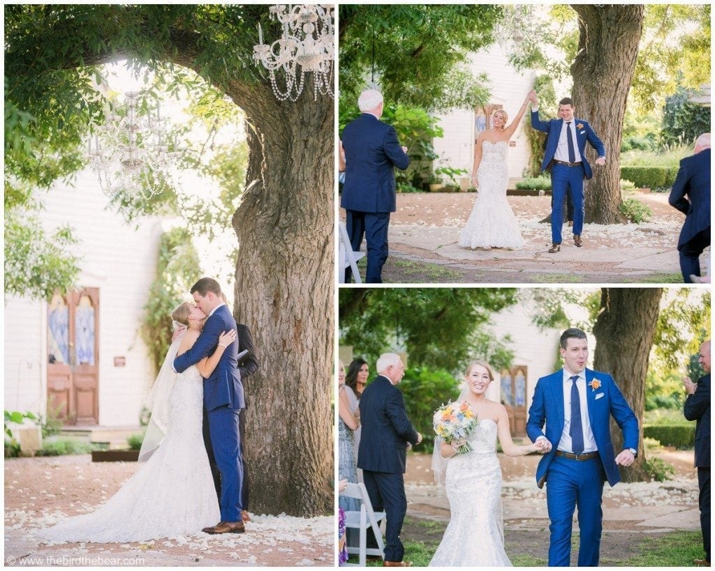 Beautiful wedding ceremony underneath a large tree at Barr Mansion in Austin, TX.