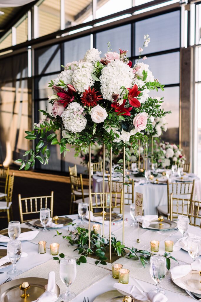 Tall floral centerpiece at Lakeway Resort wedding