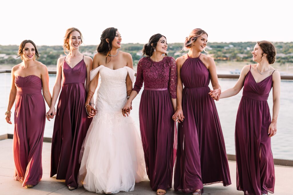 Bride and bridesmaids on Vistas Terrace at Lakeway Resort and Spa