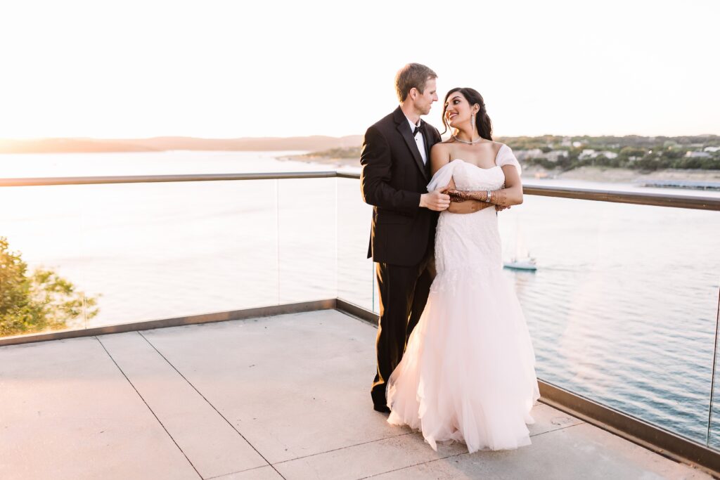 Bride and groom sunset portrait at Lakeway Resort and Spa