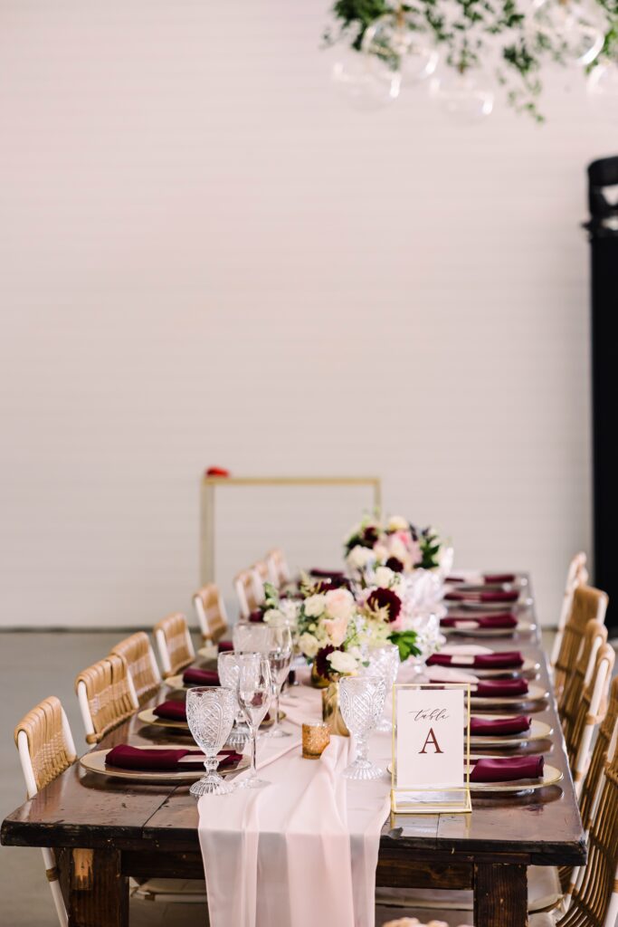 Long rectangle table at Maes Ridge wedding reception