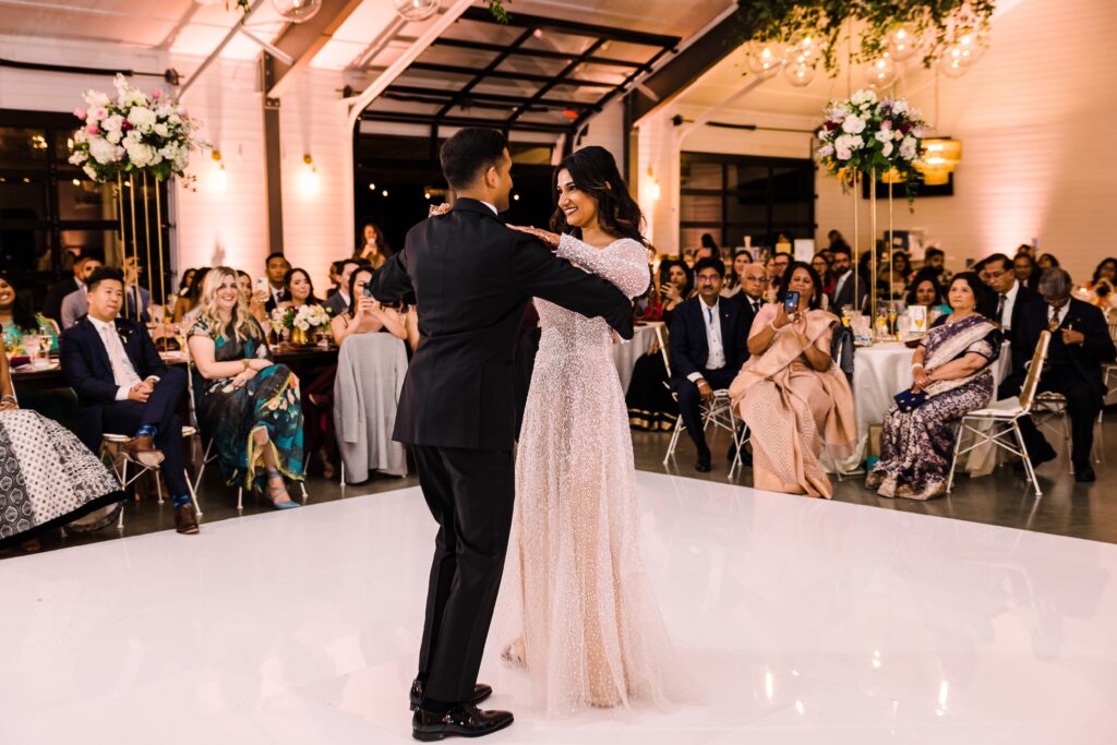 Bride and groom's first dance at Maes Ridge wedding reception